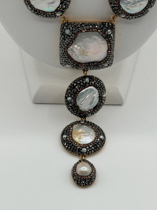 Mother of Pearl With Black / Gold Markacites Necklace