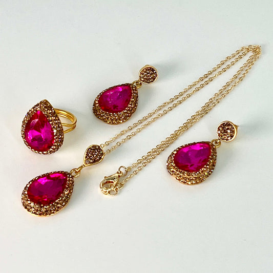 Crystal Teardrop Locket Set