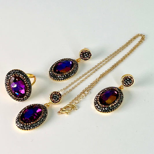 Purple Crystal Marcasite  Locket Set