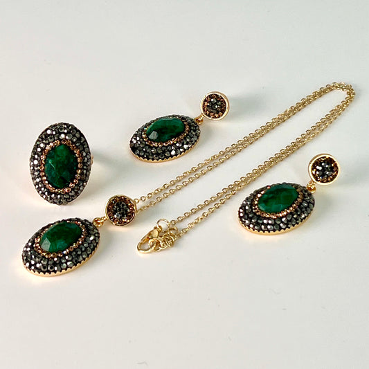 Emerald with marcasites Locket set
