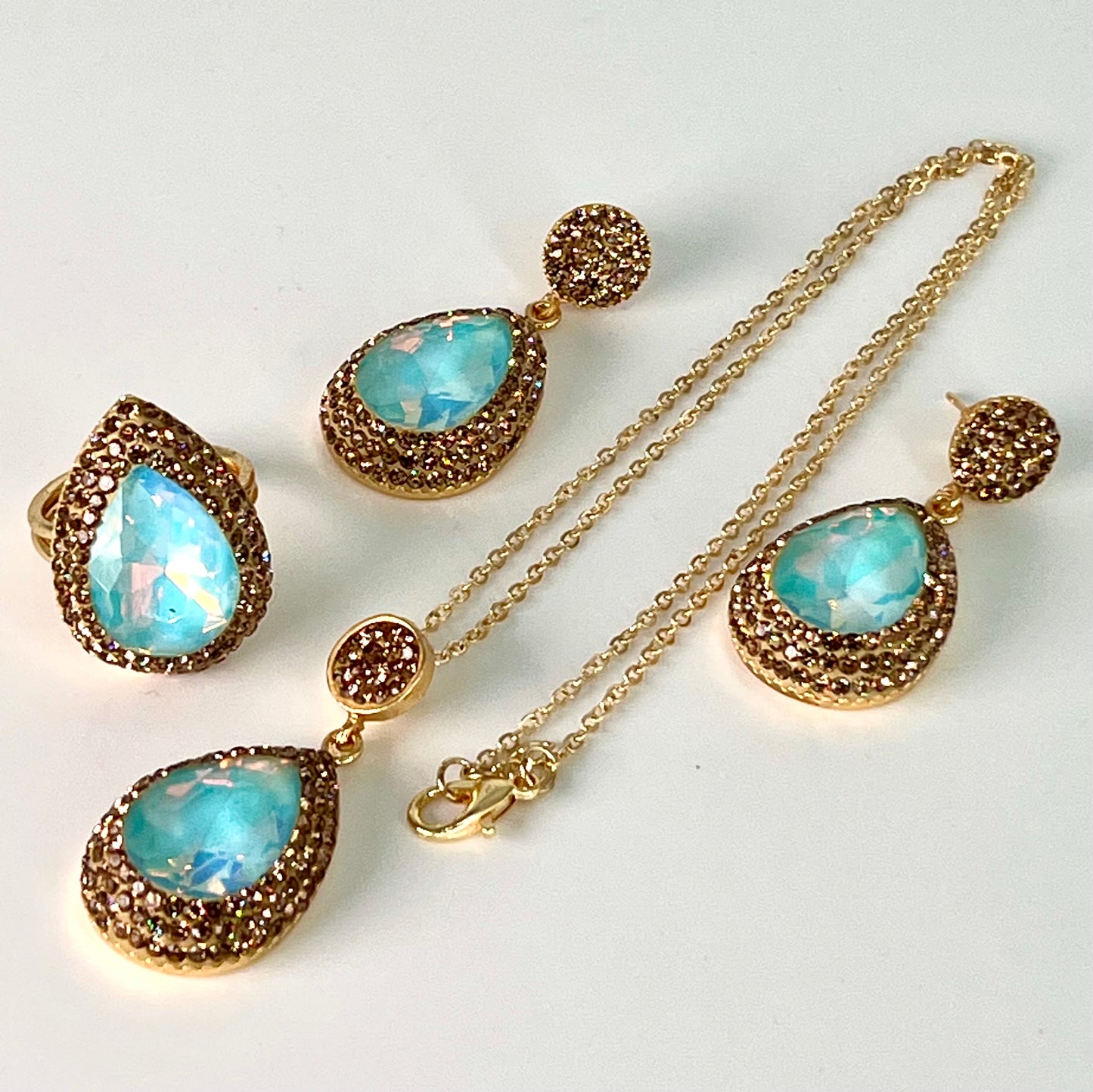 Crystal Teardrop Locket Set