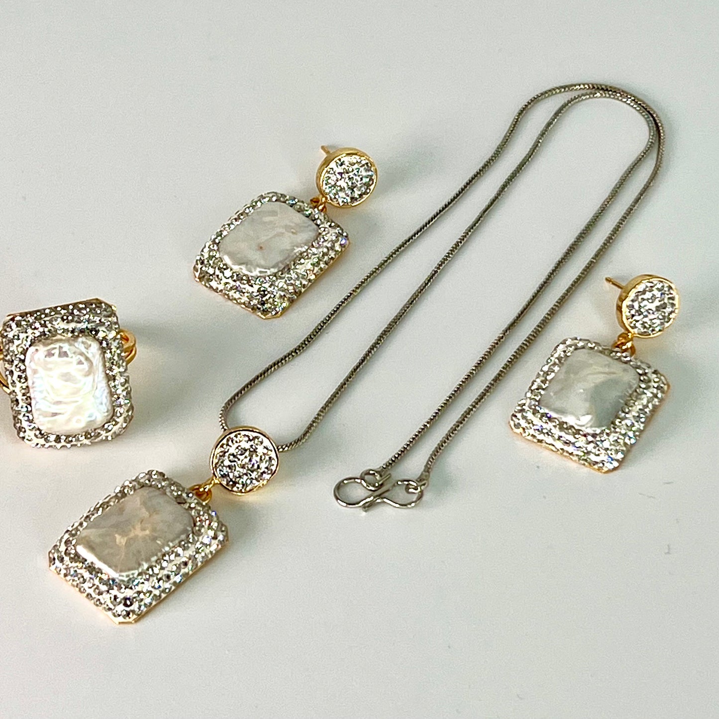 Mother of Pearl  with Silver Marcasite Locket Set