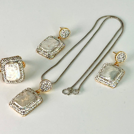 Mother of Pearl  with Silver Marcasite Locket Set