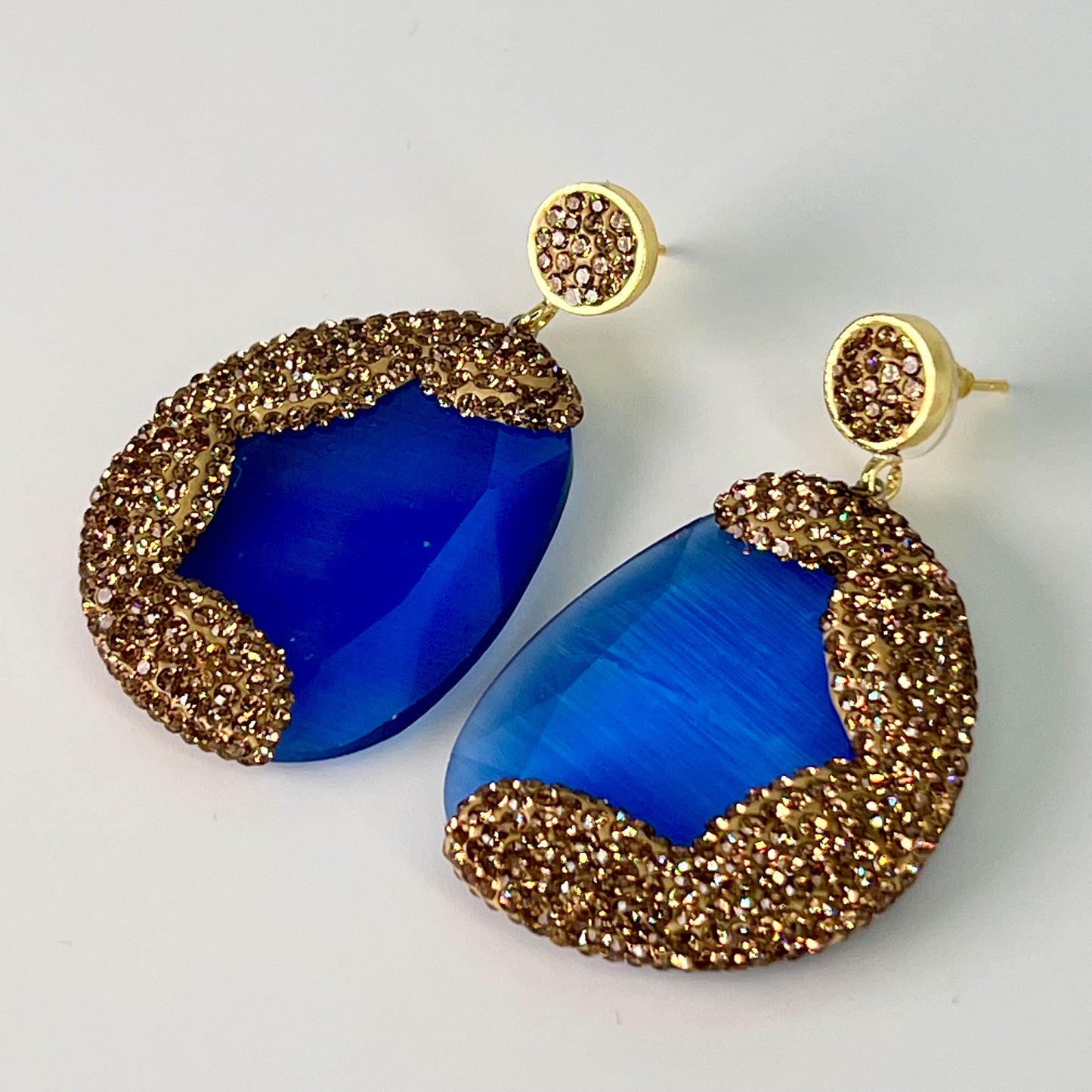 Cat eye Earrings with gold marcasites