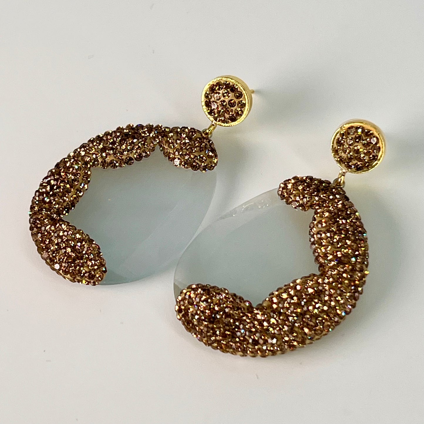 Cat eye Earrings with gold marcasites