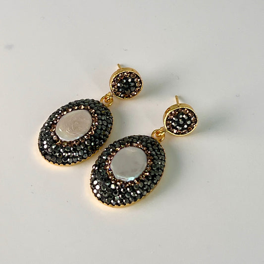 Pearl Black Marcasite Earrings