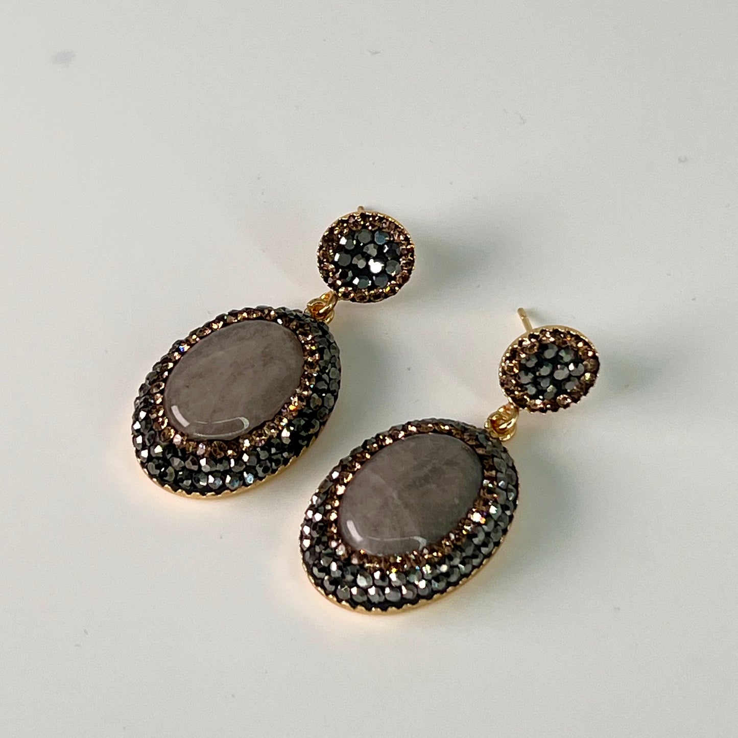 Cat Eye Drop Earrings with black marcasites