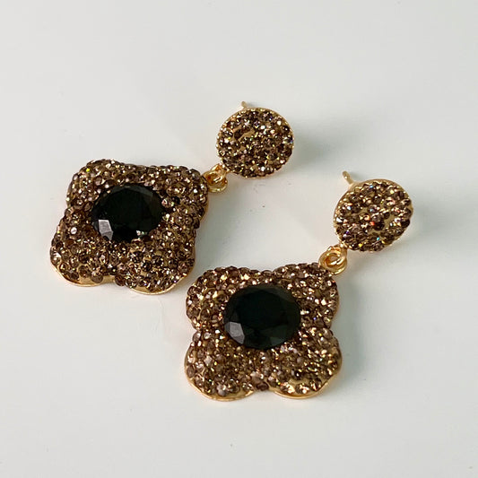 Golden Marcasite Floral Earrings