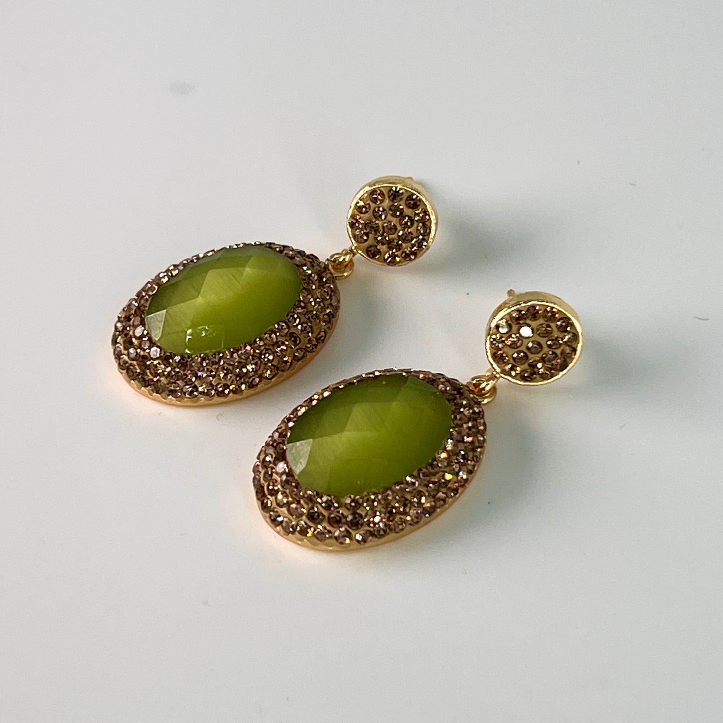 Olive Gem Golden Earrings
