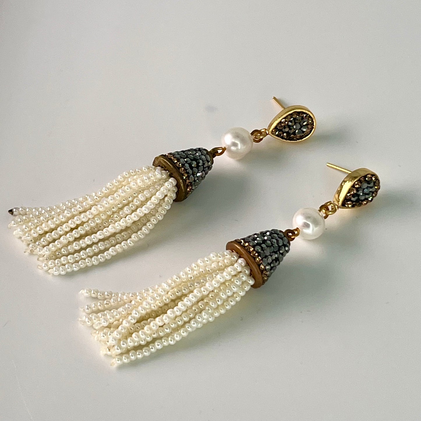 Pearl Tassel Beaded Earrings