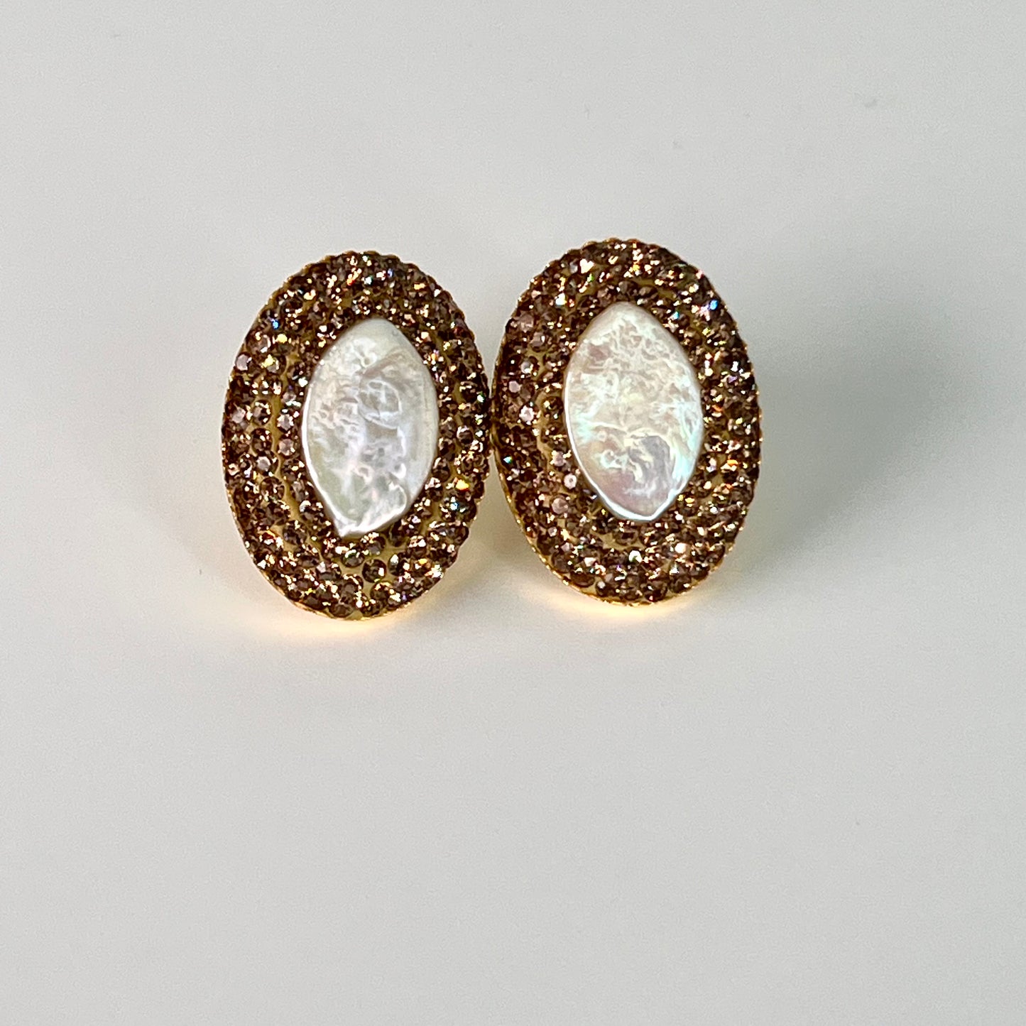 Mother of Pearl Studs with Gold Marcasites