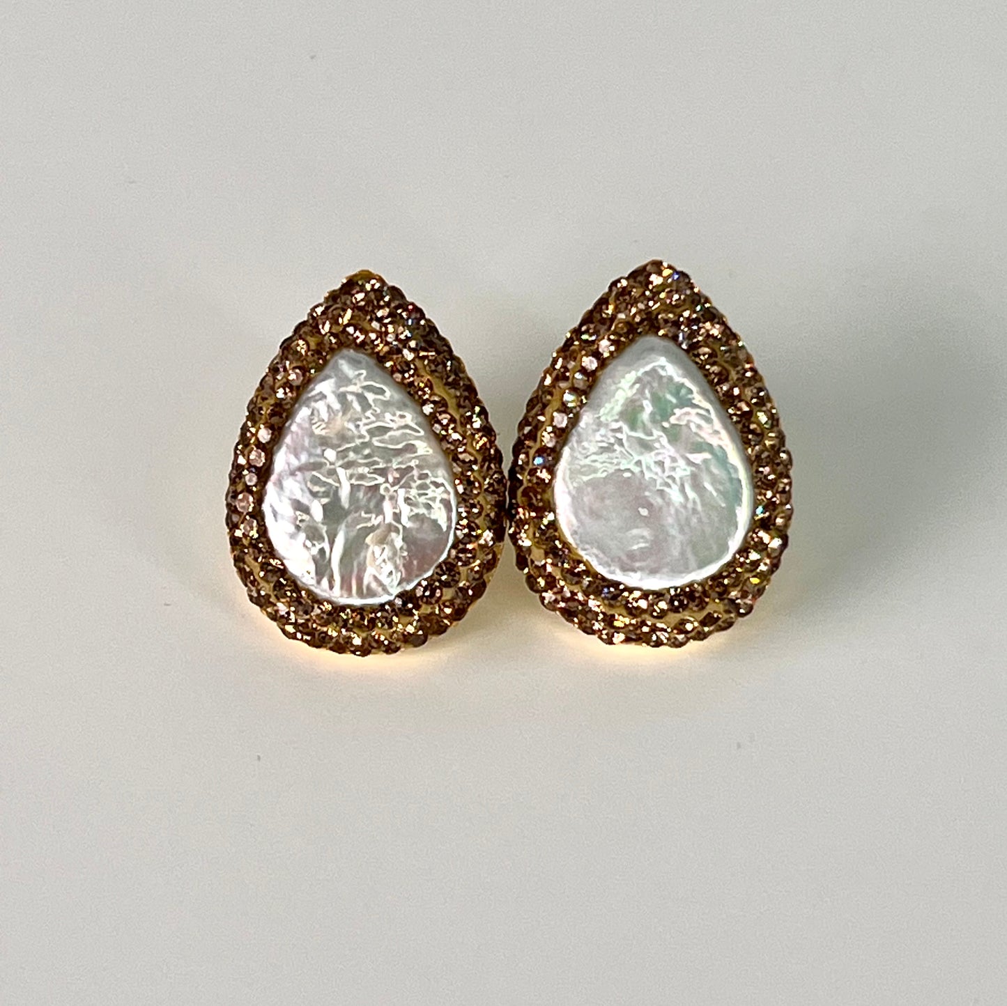 Mother of Pearl Studs with Gold Marcasites