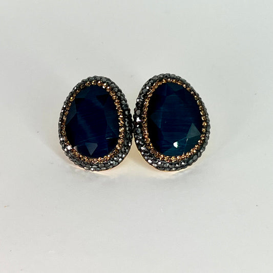Cat eye Studs with black Marcasites