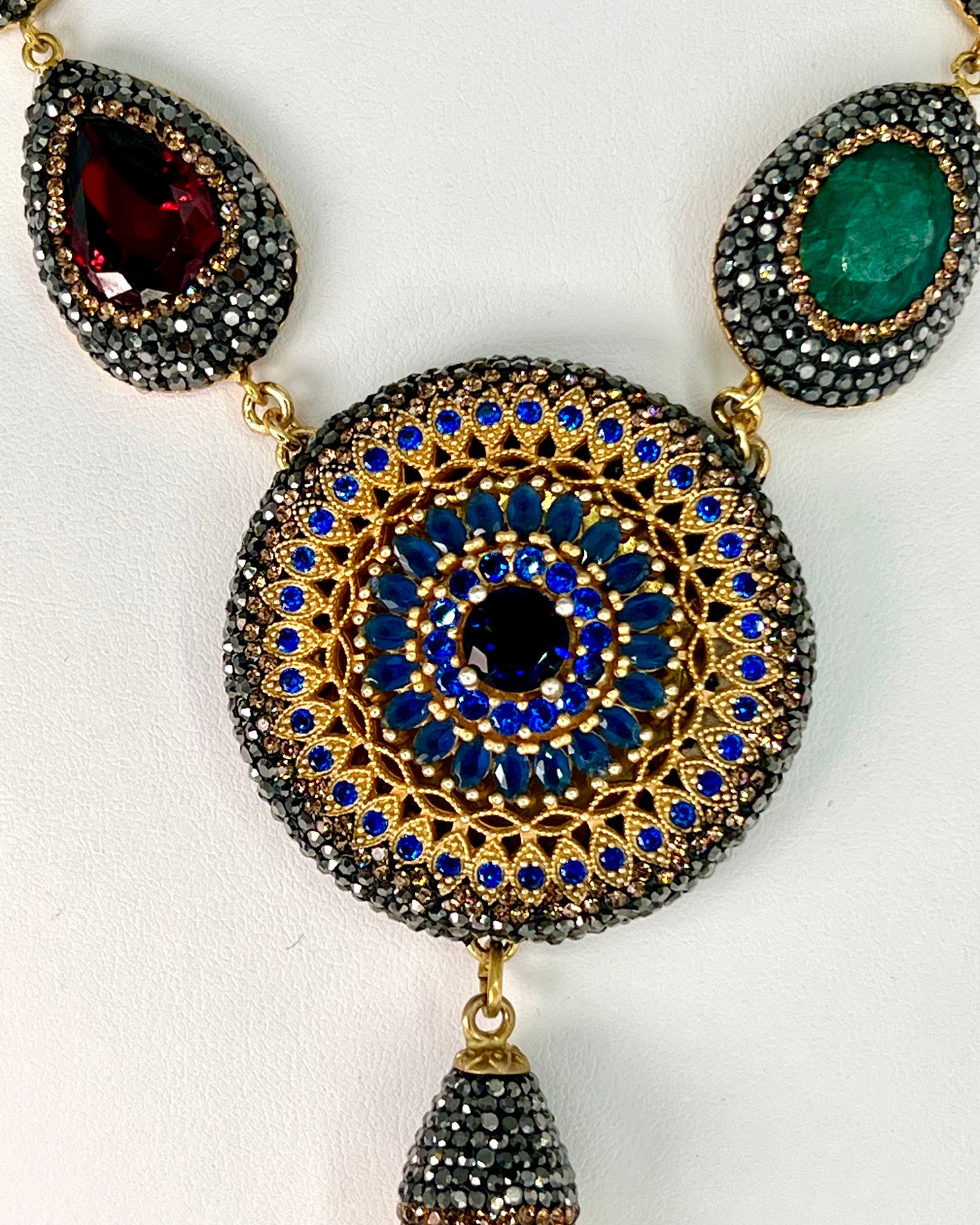 Gemstone Medallion Tassel Necklace