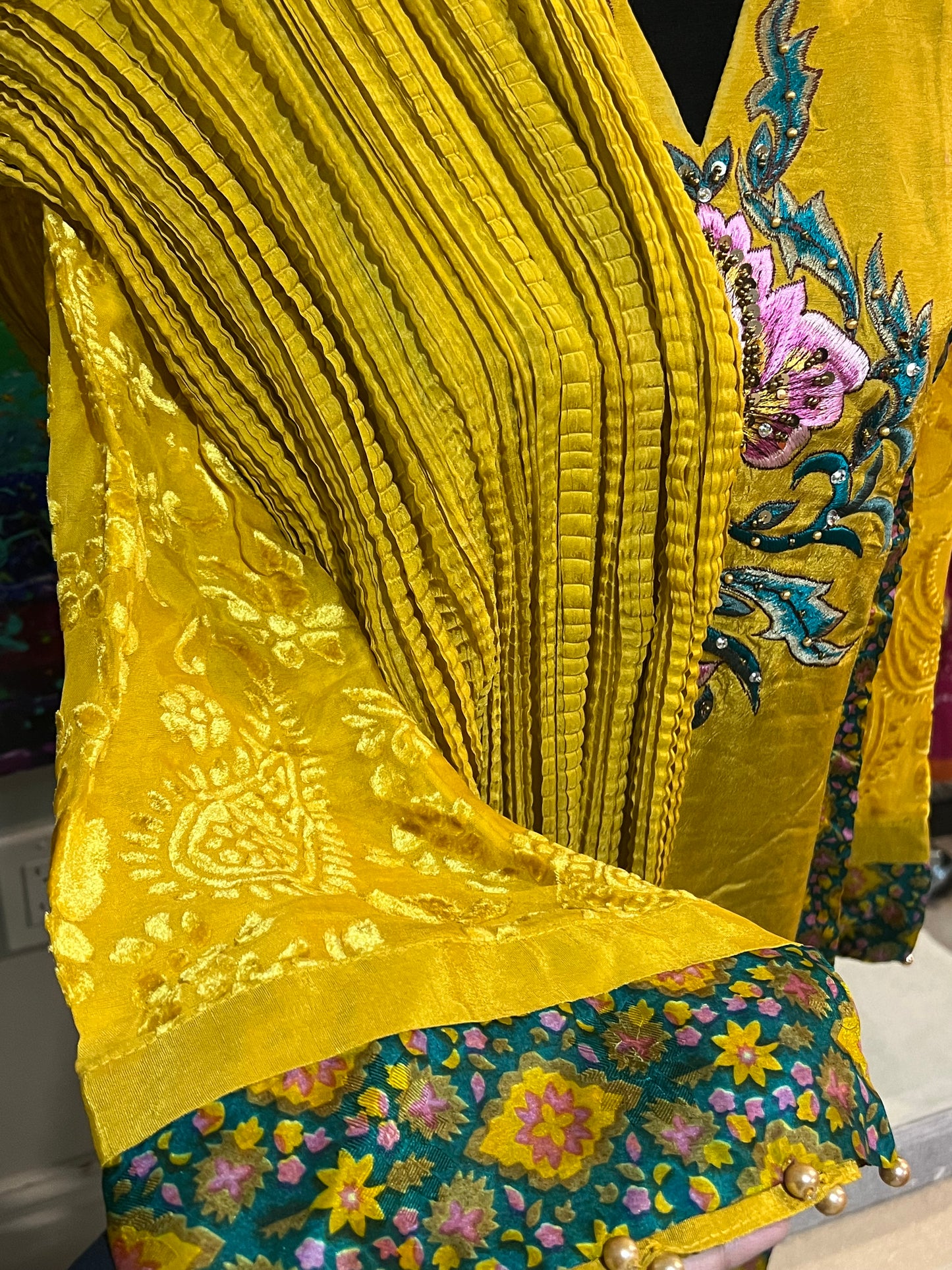 Regal Mustard Formal Suit with Crushed Dupatta