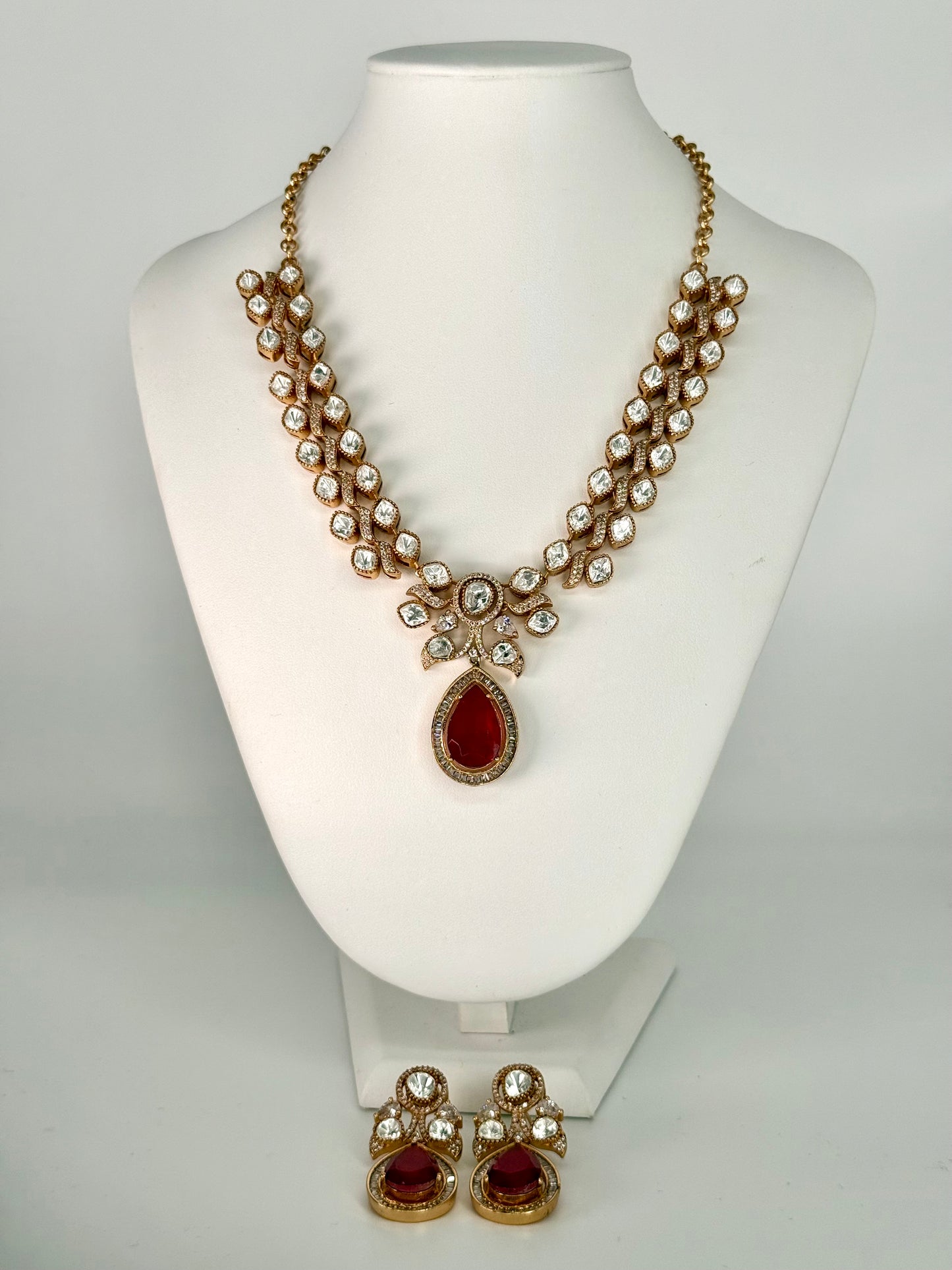 Regal Ruby Charm Necklace Set