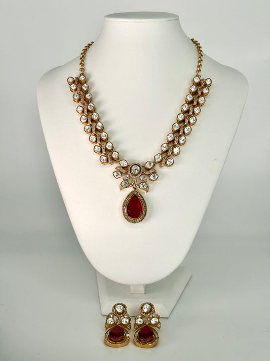 Regal Ruby Charm Necklace Set