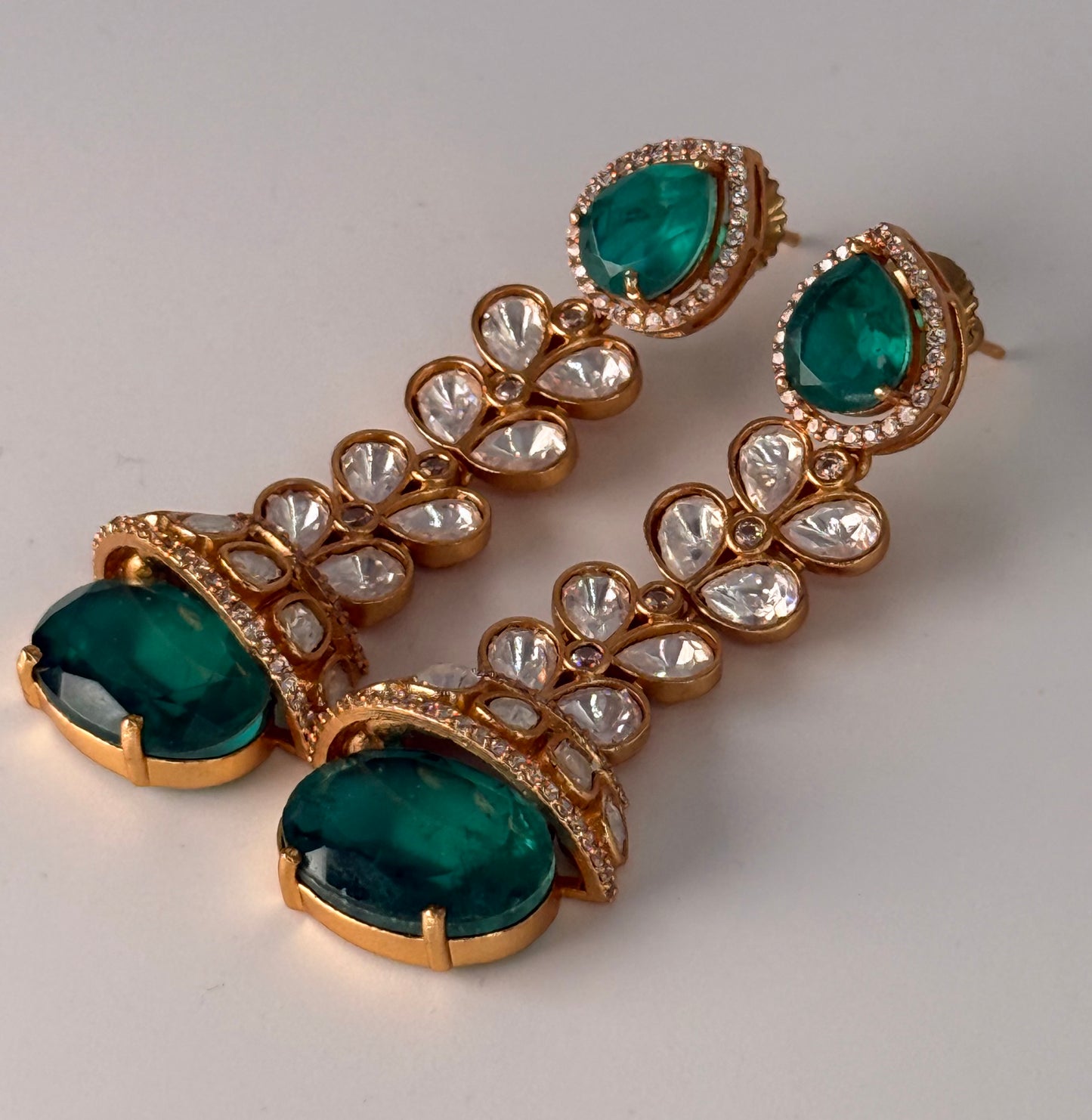 Polki Cat Eye Drop Earrings