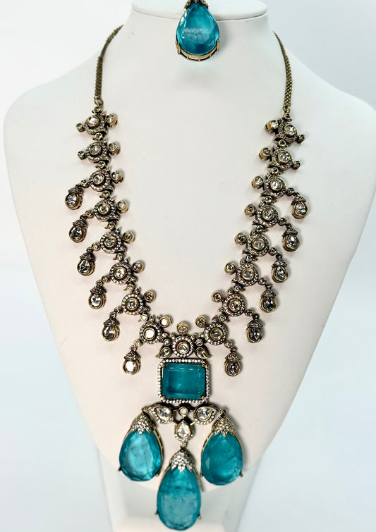 Polki Turquoise Necklace Set