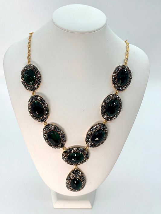 Emerald Crystal Statement Necklace with mother of pearls accent