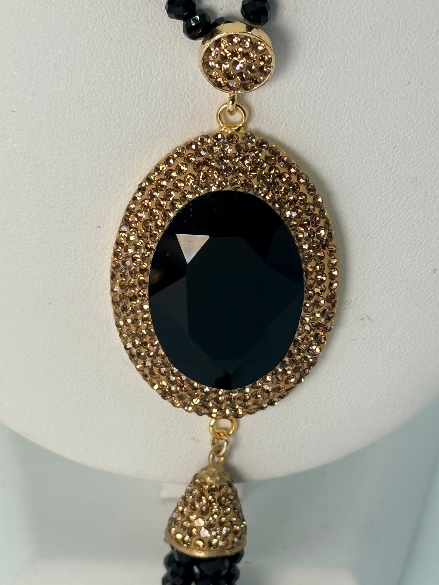 Crystal Necklace with gold marcasites