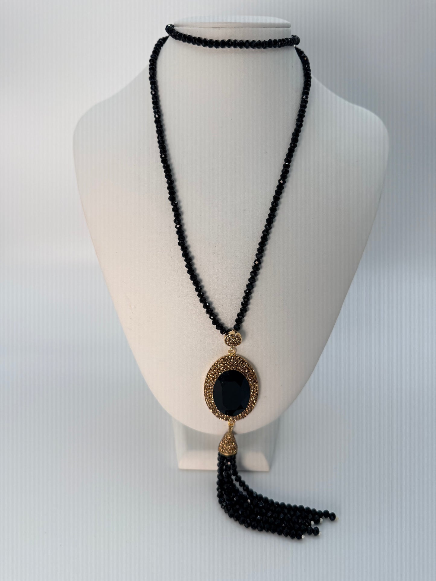 Crystal Necklace with gold marcasites