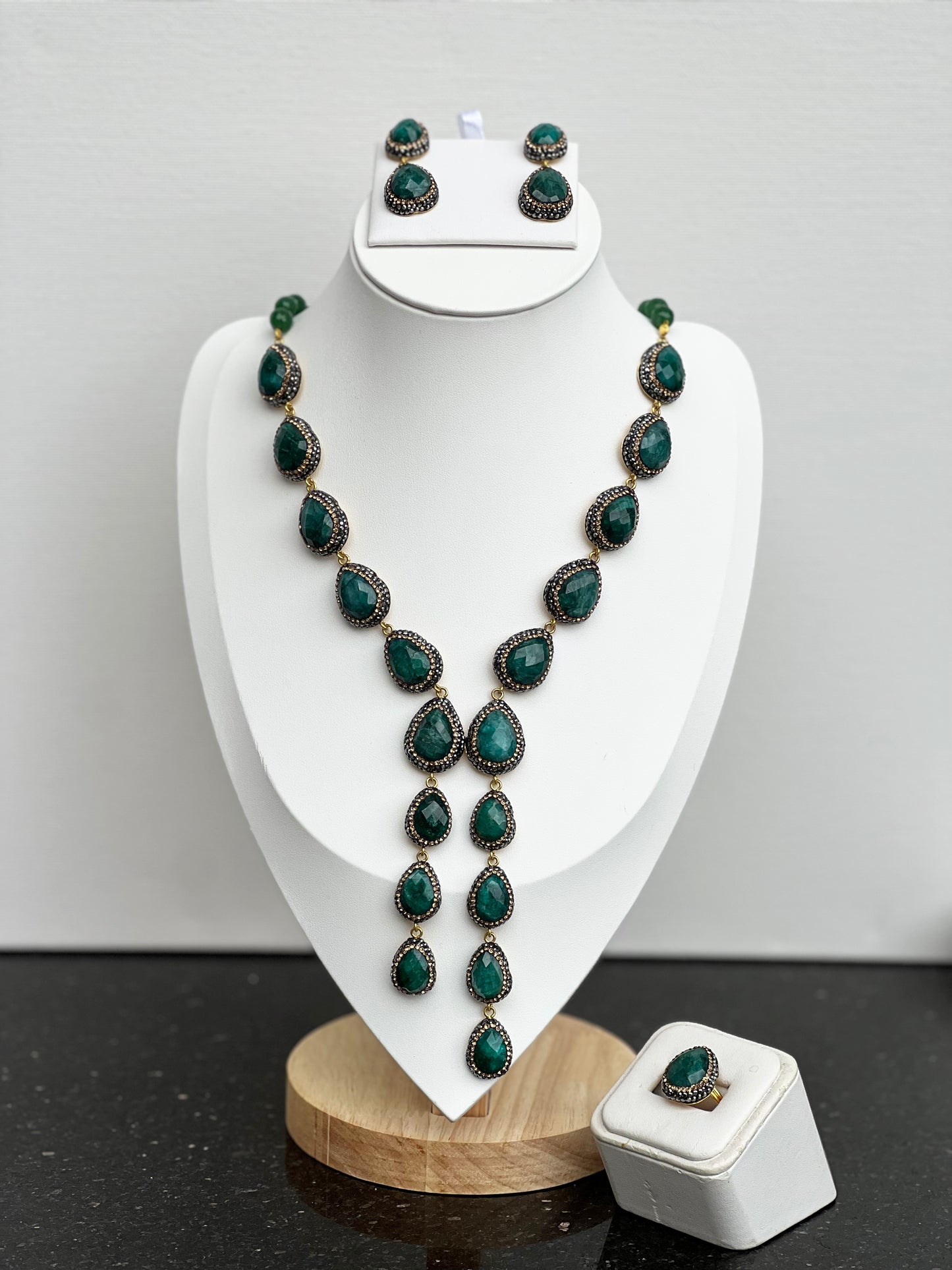 Turkish Emerald Majesty Jewelry Set with Semi-Precious Gems