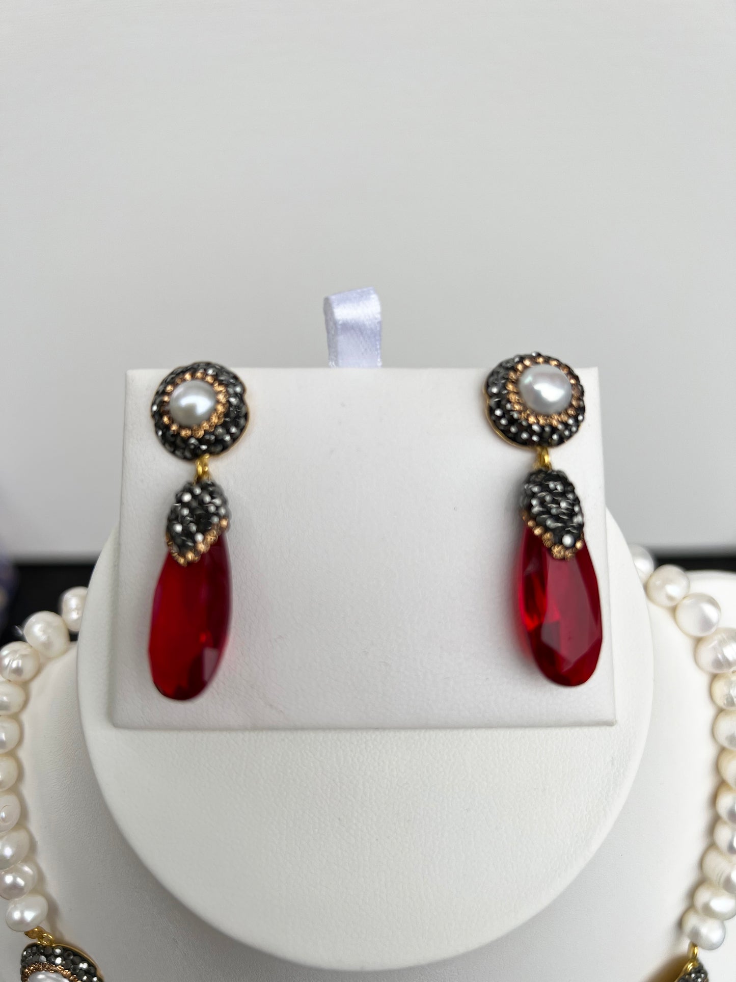 Turkish Pearl and Ruby Elegance Jewelry Set