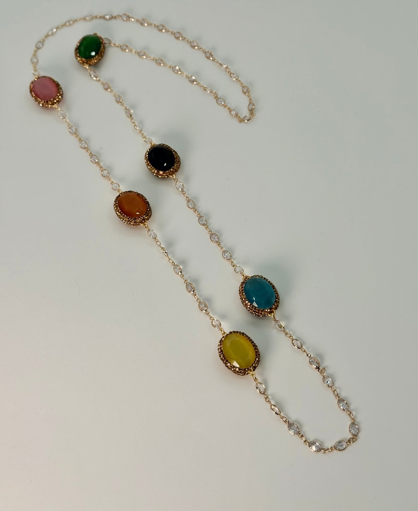 Multi Double-Sided Cat Eye Long Necklace