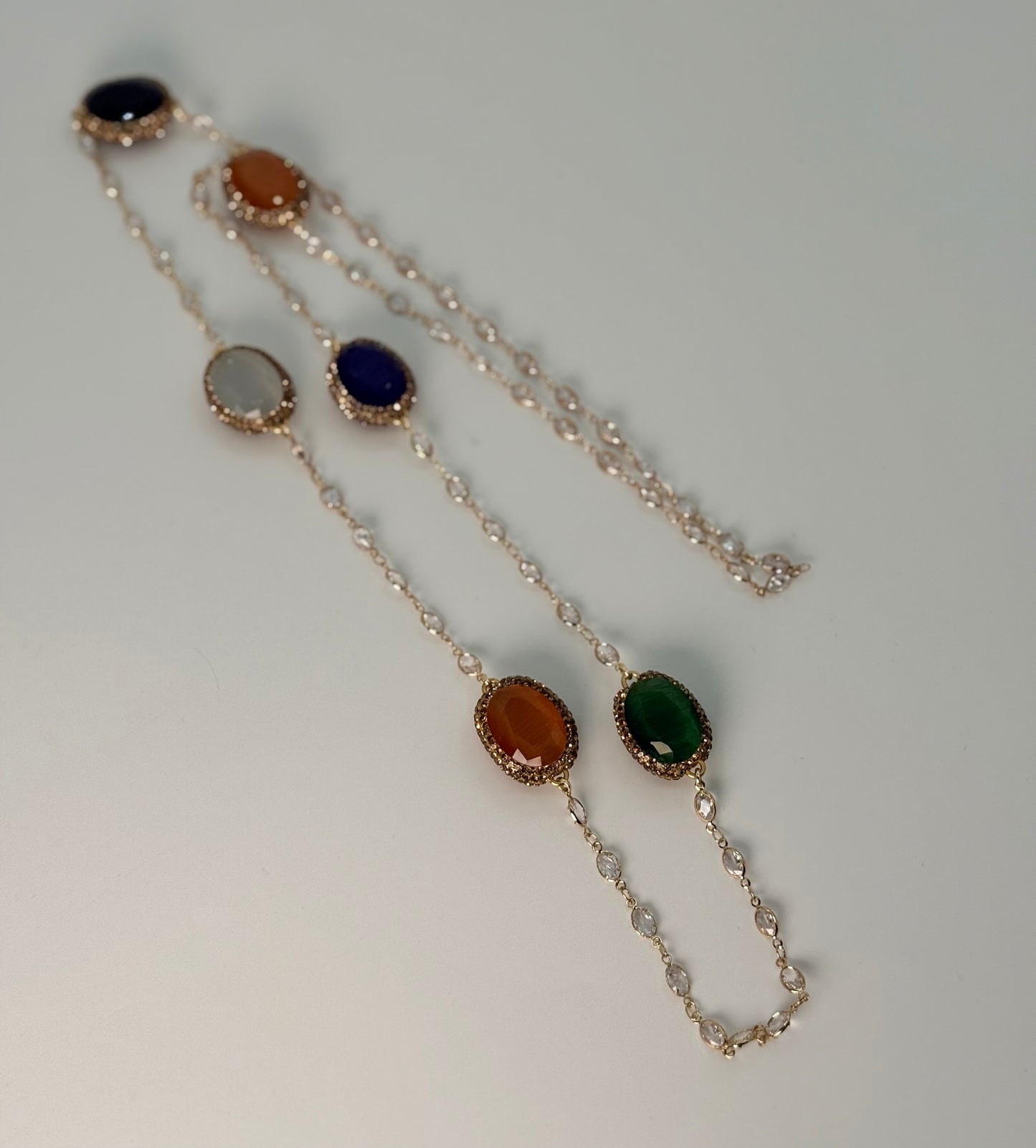 Multi Double-Sided Cat Eye Long Necklace