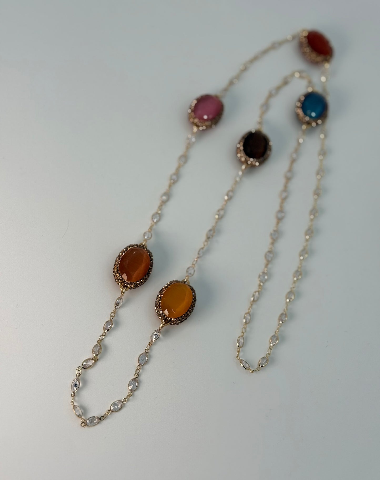 Multi Double-Sided Cat Eye Long Necklace
