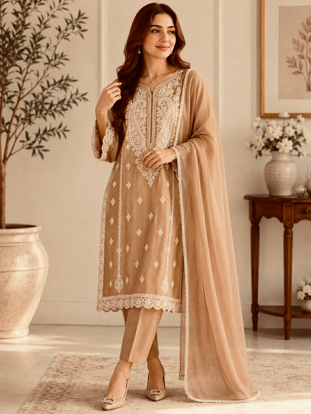 Sky Blue Embroidered Silk Suit