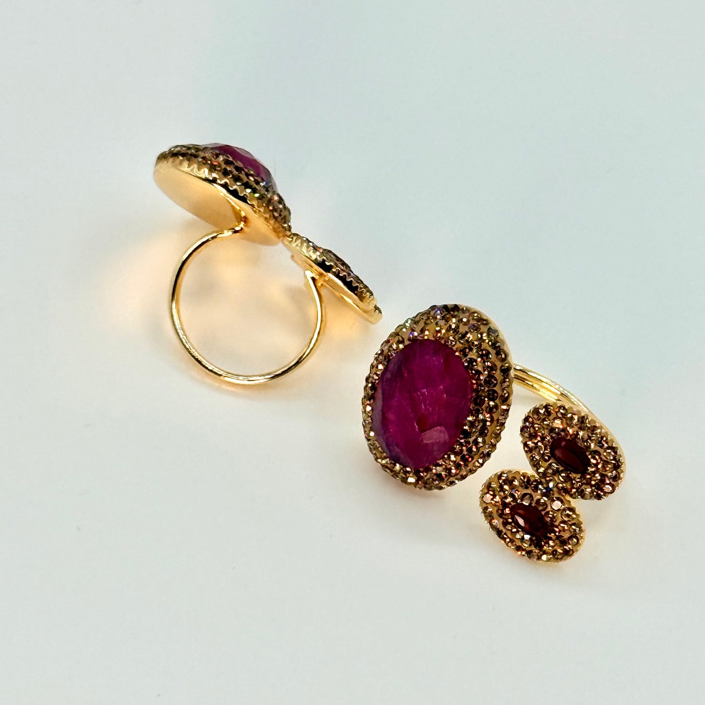 Triple Stone Ring with gold Marcasites