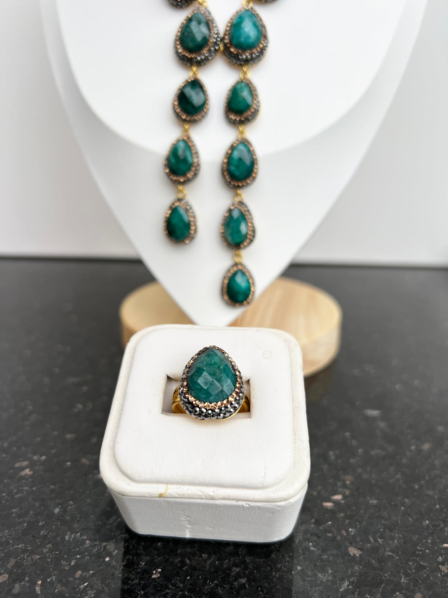 Turkish Emerald Majesty Jewelry Set with Semi-Precious Gems