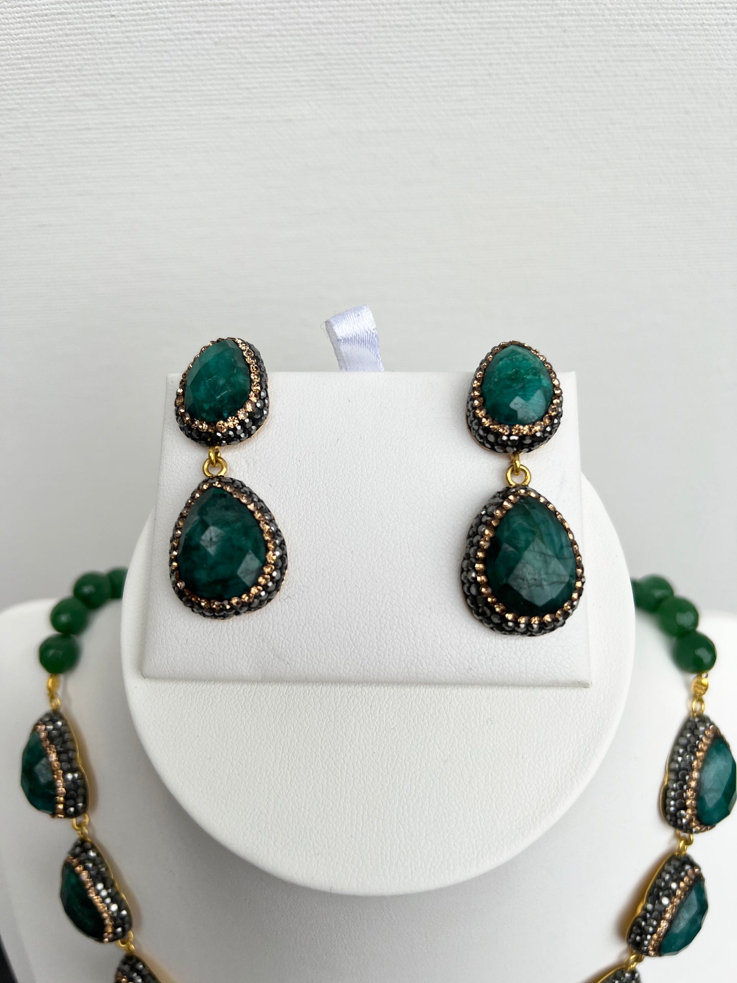 Turkish Emerald Majesty Jewelry Set with Semi-Precious Gems